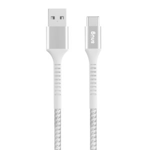Snug USB To Type-C Nylon Braided Cable 10W - 1.2 Metre - White/Silver